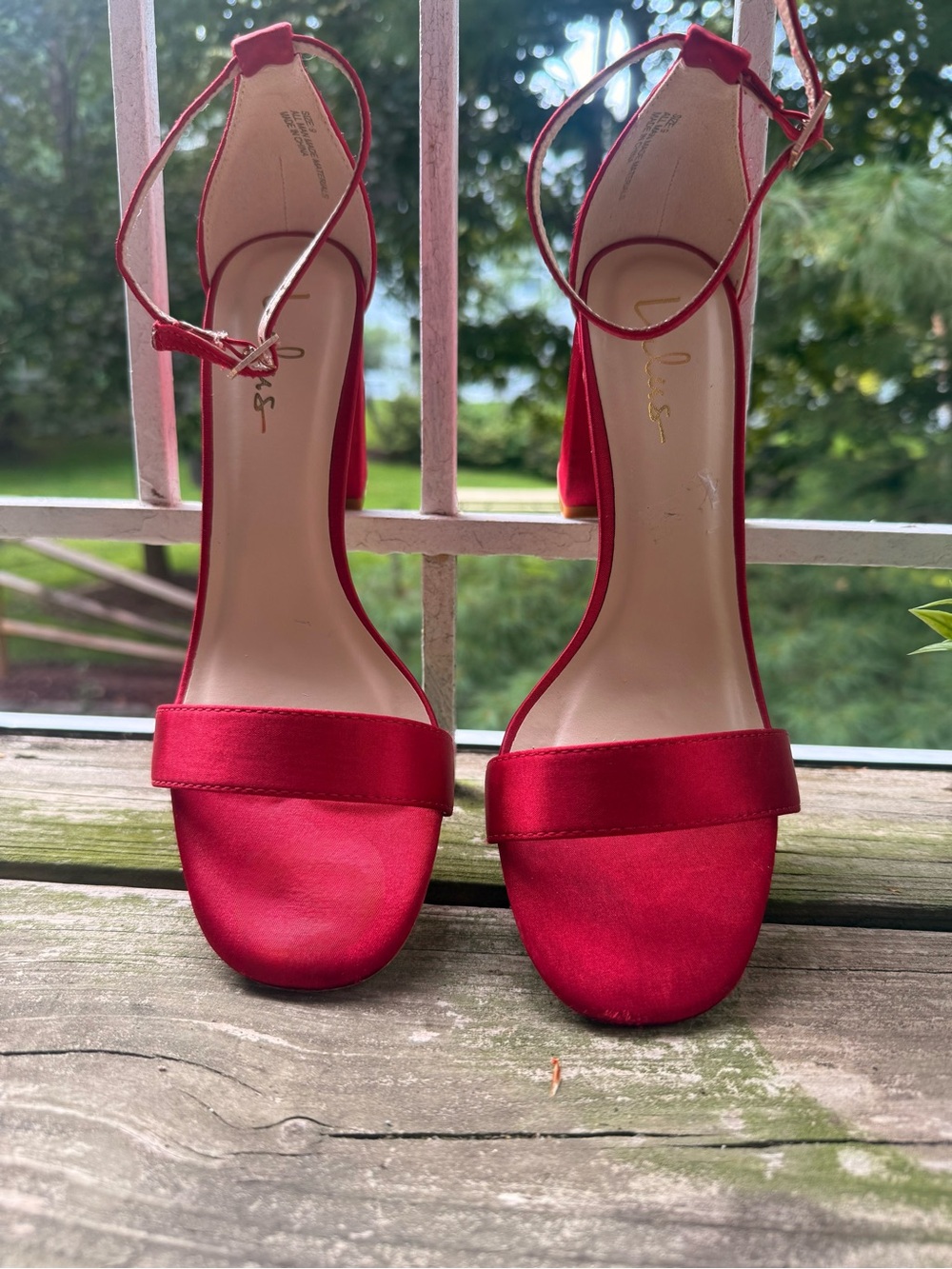 Lulu's Red Satin Open-Toe Ankle-Strap Block Heels